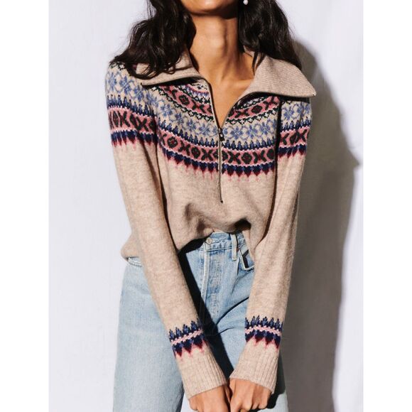 SAYLOR‎ Casey Shetland Fairisle Sweater Brown Small - Picture 1 of 4